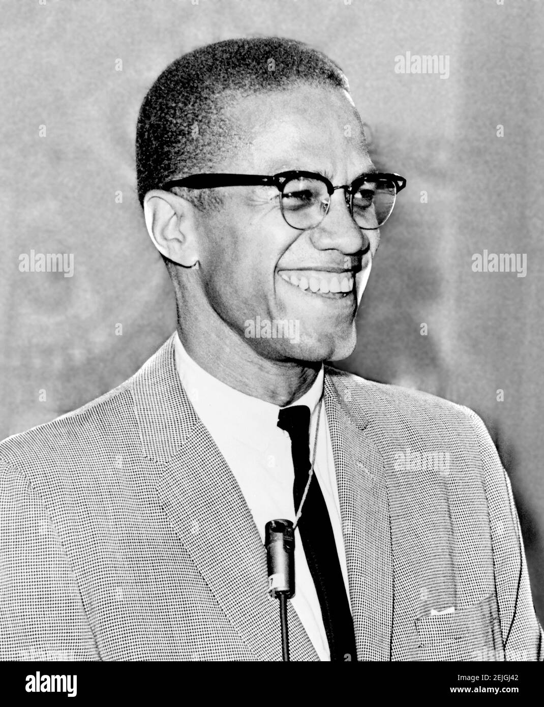 Malcolm X. Portrait of the Muslim human rights activist Malcolm X ( b. Malcolm Little, 1925-1965), 1964 Stock Photo