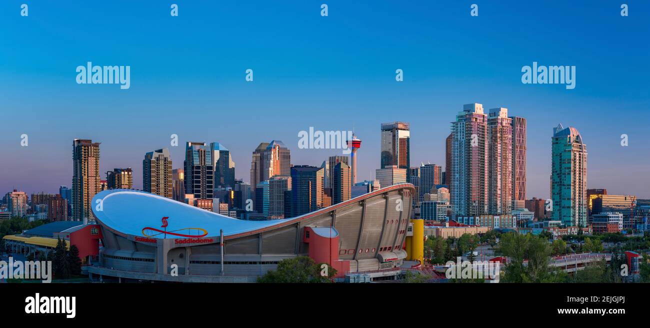 Skyline and Scotiabank Saddledome, Calgary, Alberta, Canada Stock Photo