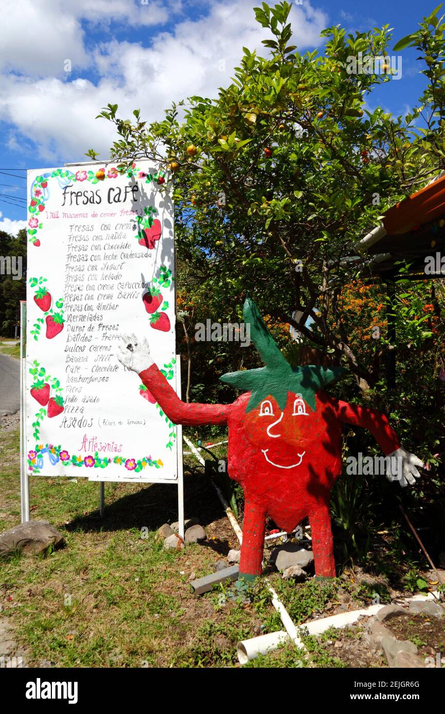 Drinks menu outside Strawberry / Fresas cafe, Boquete, Chiriqui Province, Panama Stock Photo