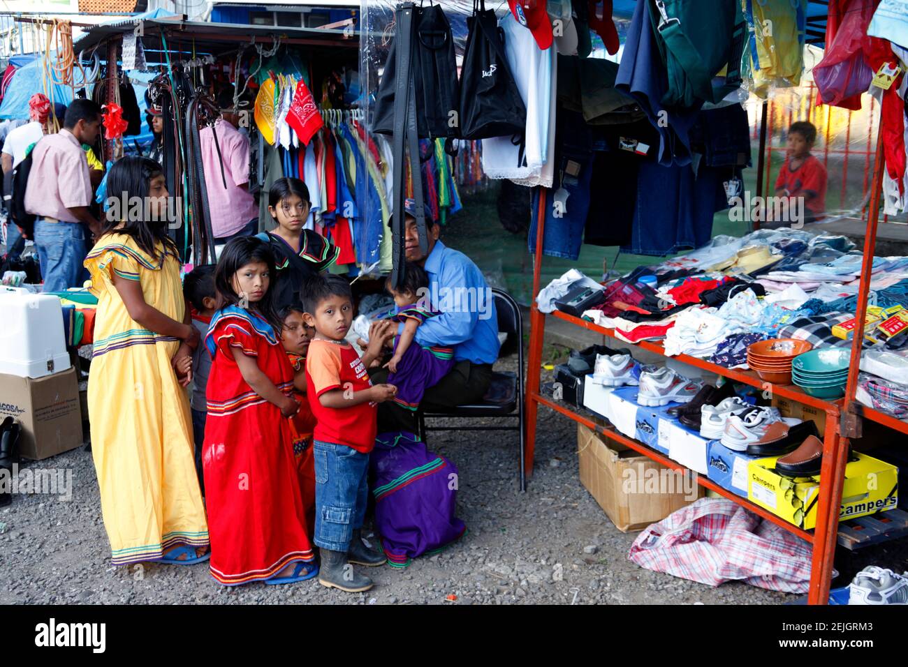 Ngobe Bugle children in weekly market, Boquete, Chiriqui, Panama Stock Photo