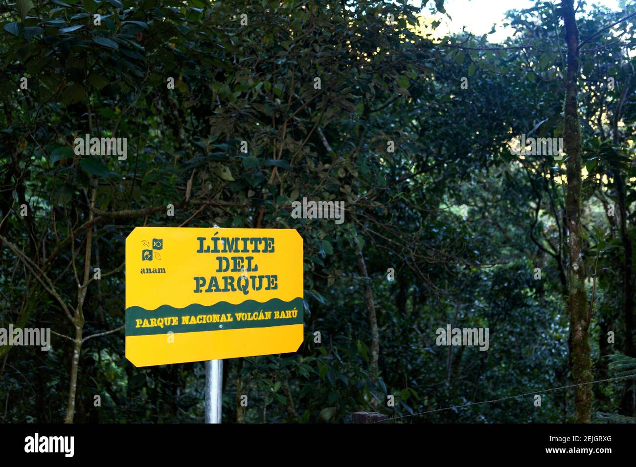 ANAM sign marking boundary limit of Volcan Baru National Park, near ...