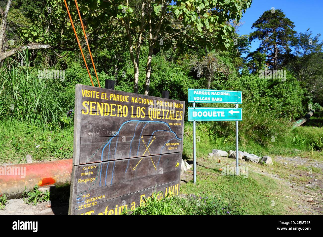 ANAM sign at start of Quetzal Trail through cloud forest, Volcan Baru National Park, near Boquete, Chiriqui, Panama Stock Photo