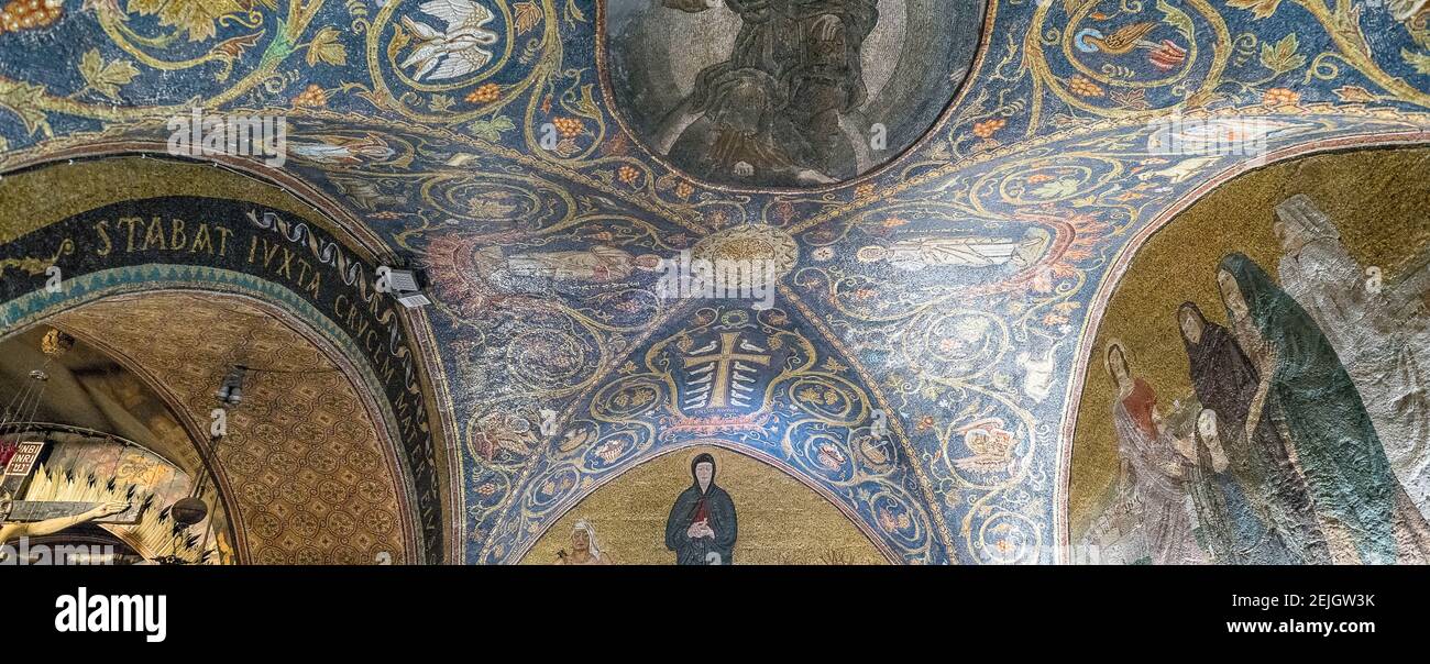 Mural on the ceiling of a church, Church of the Holy Sepulchre, Old City, Jerusalem, Israel Stock Photo