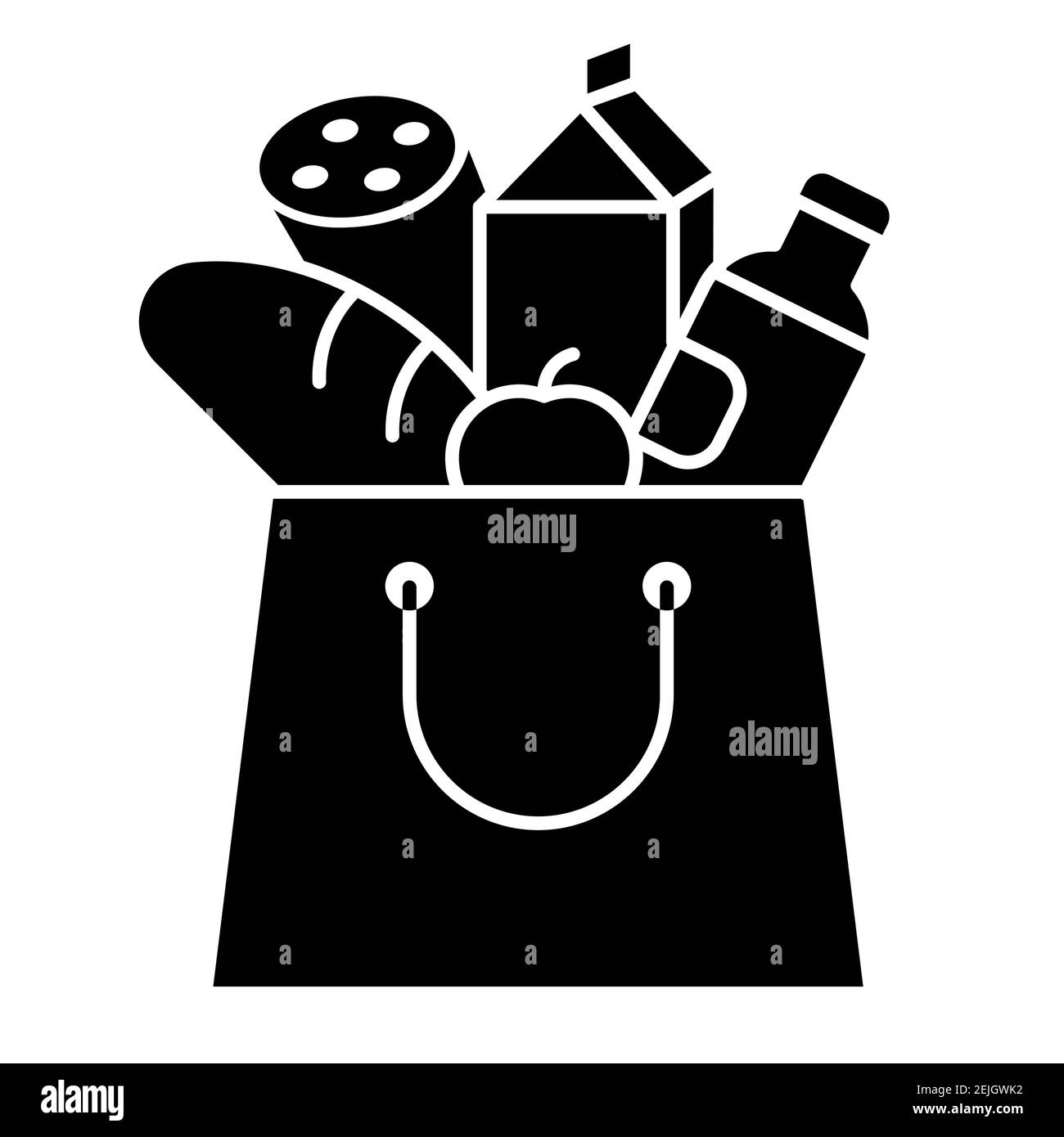 illustration of the paper bag icon with food products on the white ...
