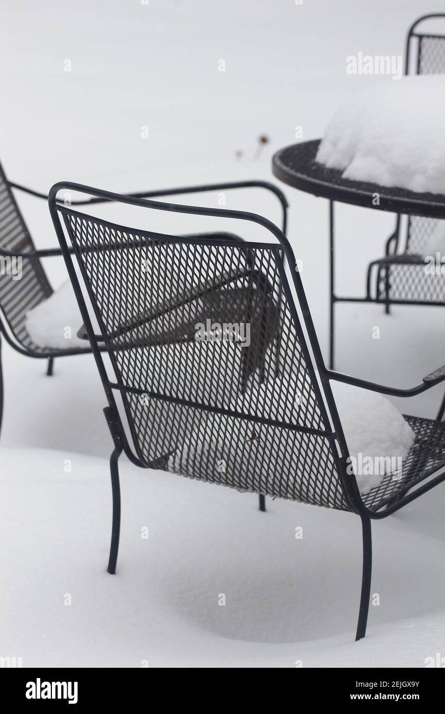 Patio Furniture Sitting in Deep Snow Stock Photo Alamy