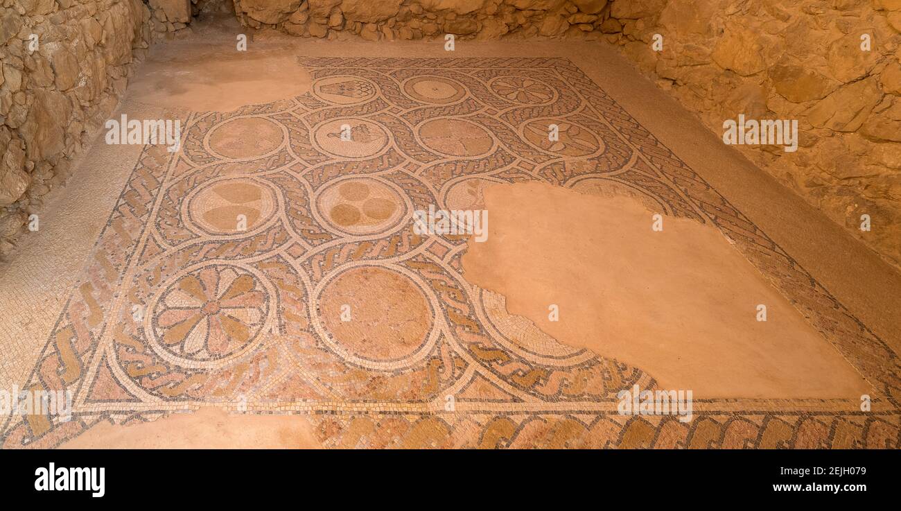 Mosaic floor, Masada, Israel Stock Photo