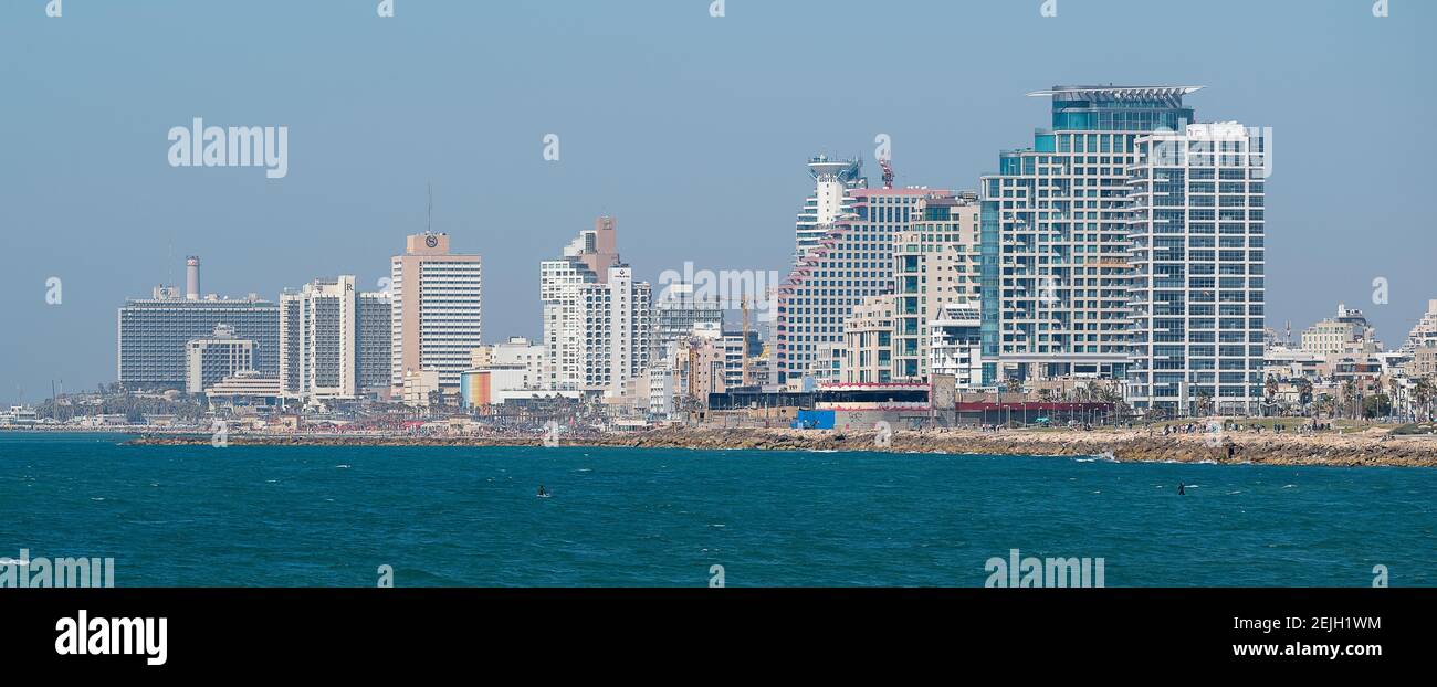 Skyline and Mediterranean Sea, Tel Aviv, Israel Stock Photo