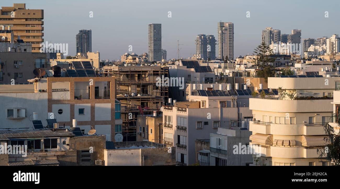 View of cityscape, Bauhaus, White City, Tel Aviv, Israel Stock Photo