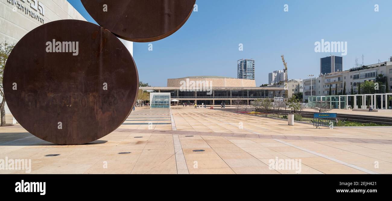 Sculpture outside Habima Theatre, Habima Square, White City, Tel Aviv, Israel Stock Photo