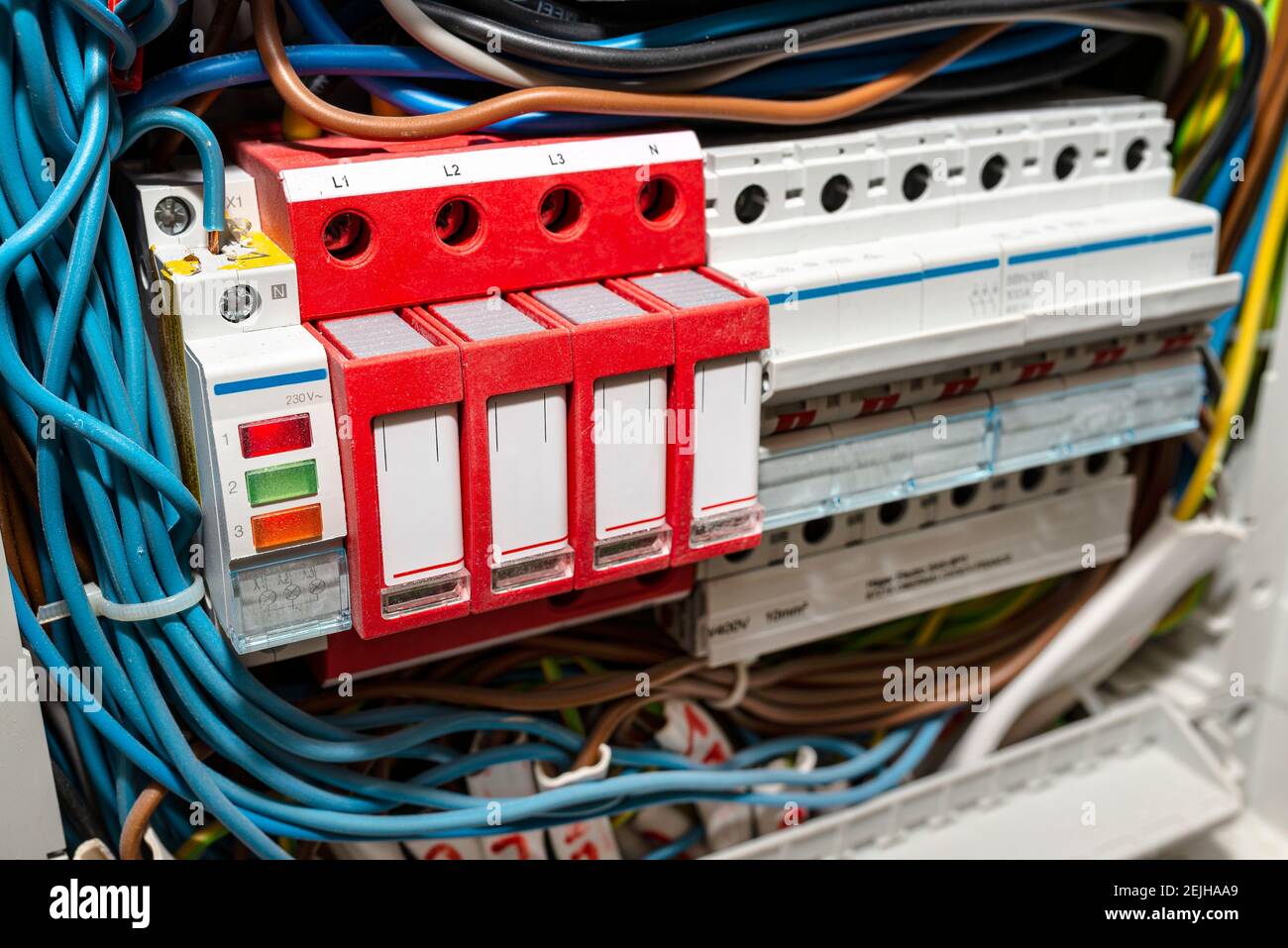Threephase fuse in the ON position and surge arrester used to protect