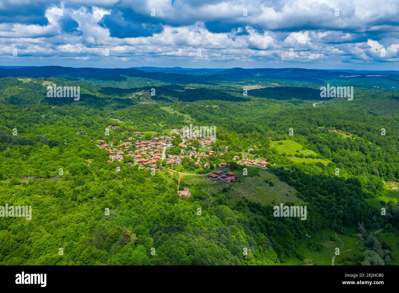 Aerial view of traditional Brashlyan village in Bulgaria Stock Photo ...