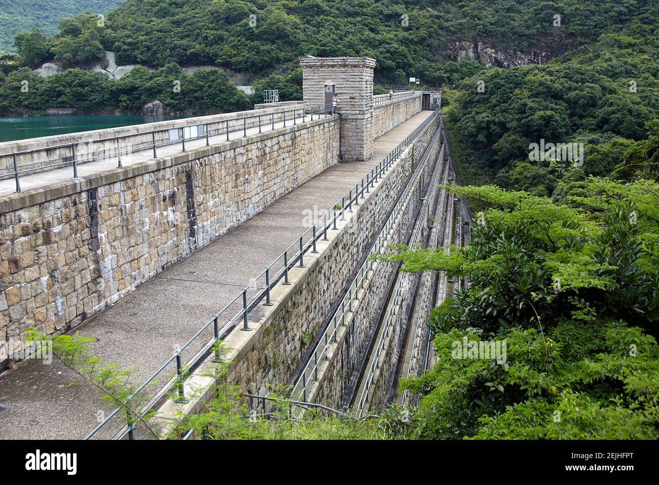 The unique terracing on the historic Tai Tam Reservoir dam Stock Photo