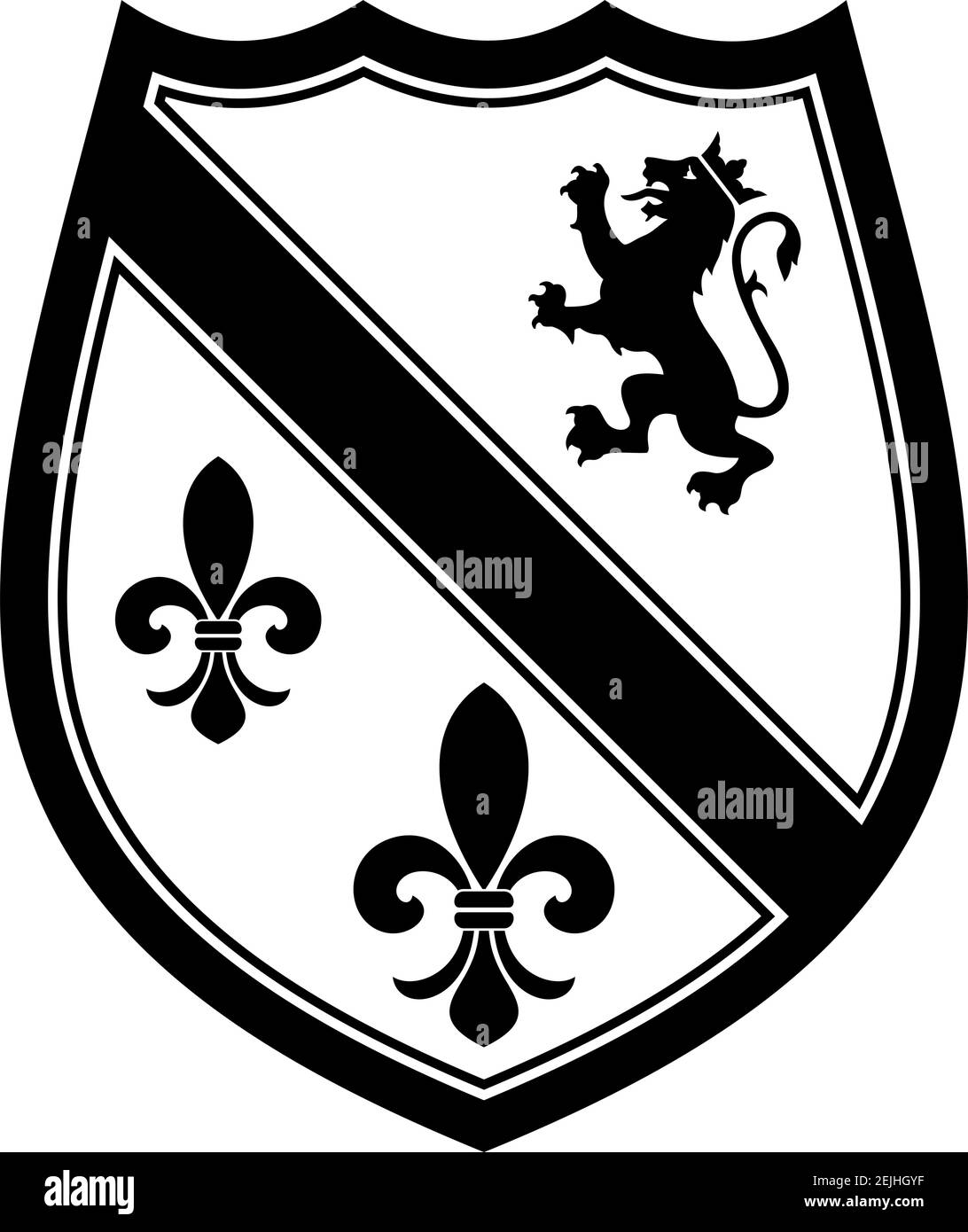 Knight Shield in black and white on white isolated background. Black and white Vector Illustration of a simple Wappon shield. Stock Vector