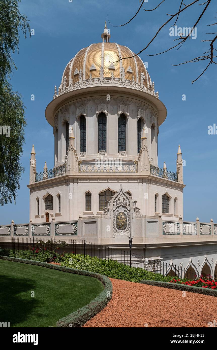 View of Terraces of the Shrine of the Bab, Bahai Gardens, German Colony Plaza, Haifa, Israel Stock Photo