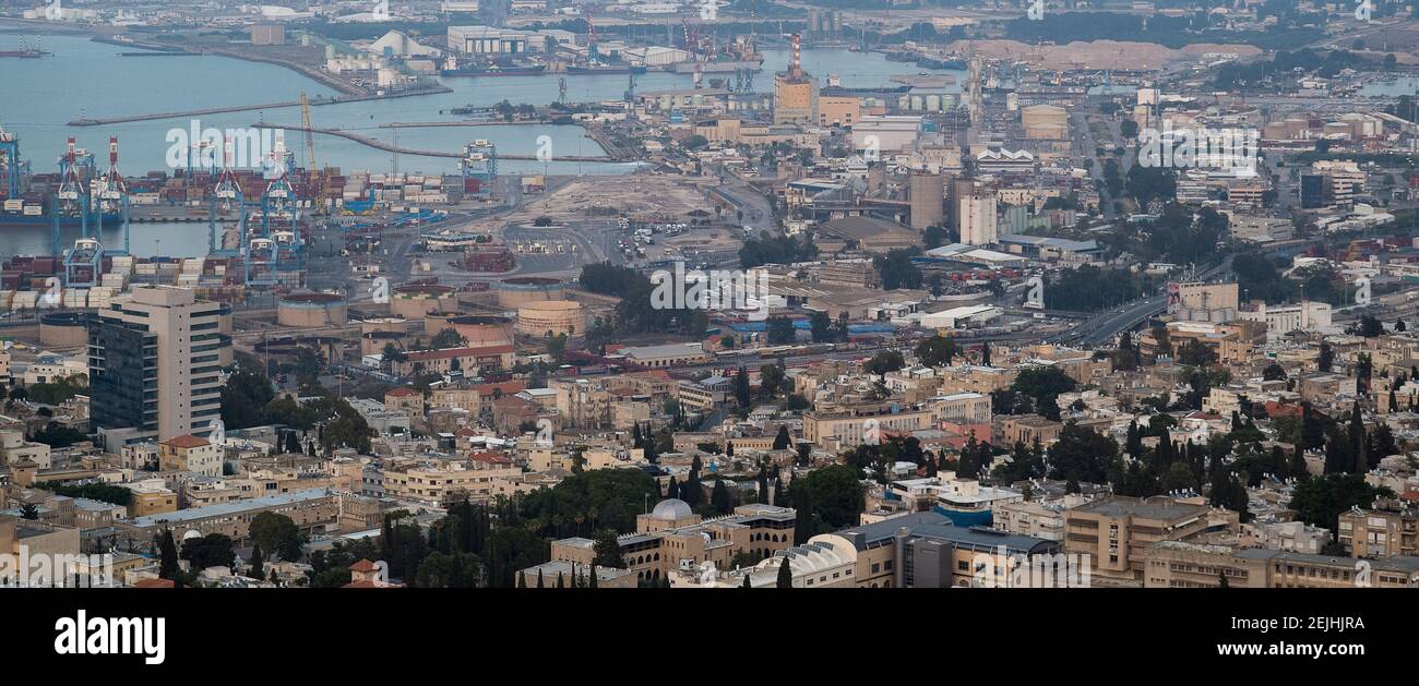 Elevated view of cityscape, Haifa, Israel Stock Photo