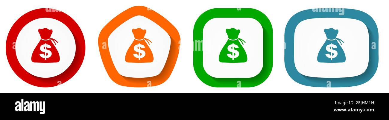 Money vector icon set, flat design buttons on white background Stock ...