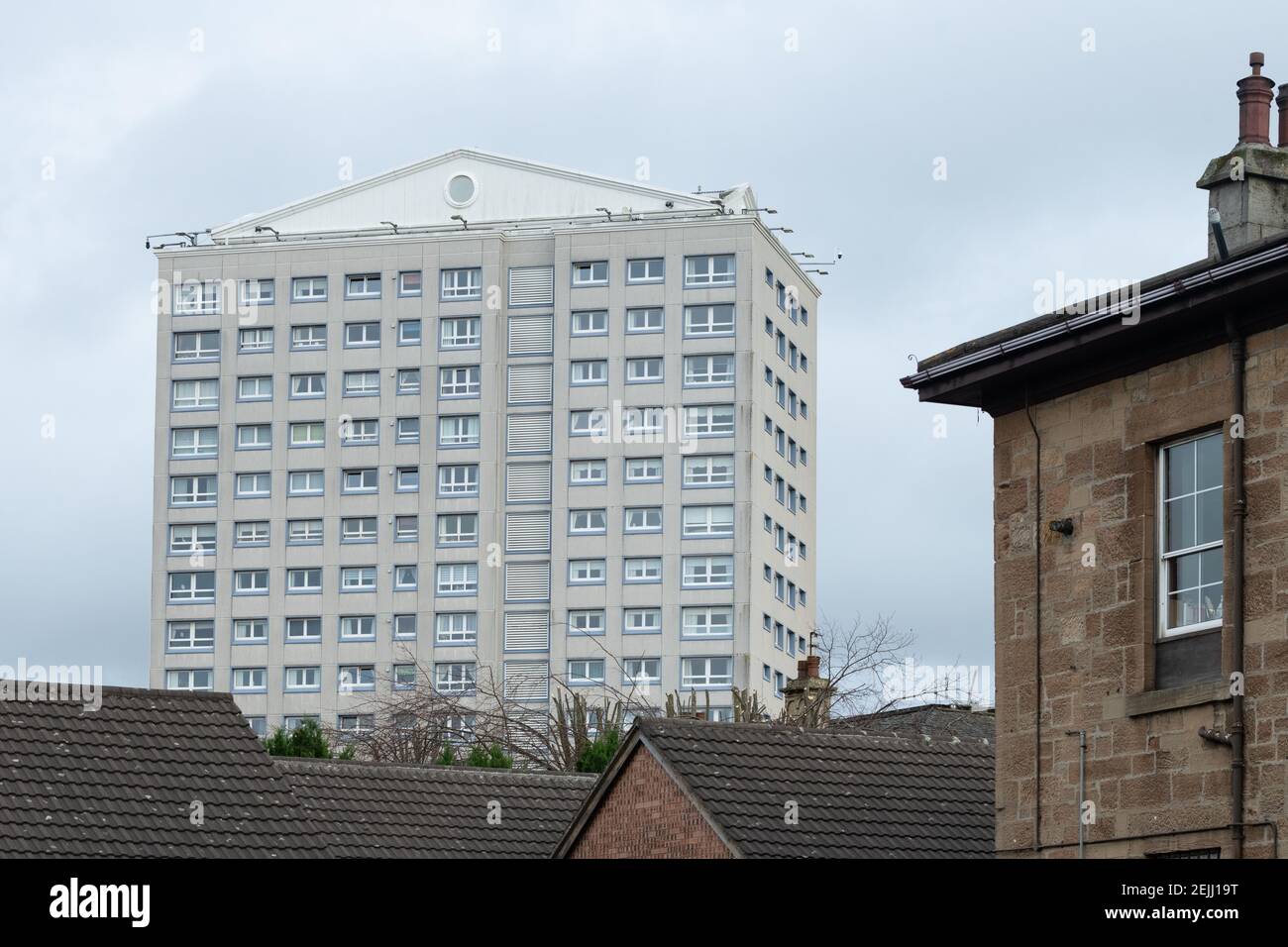 Airdrie high rise flats - Milton Court - Airdrie, North Lanarkshire, Scotland, UK Stock Photo