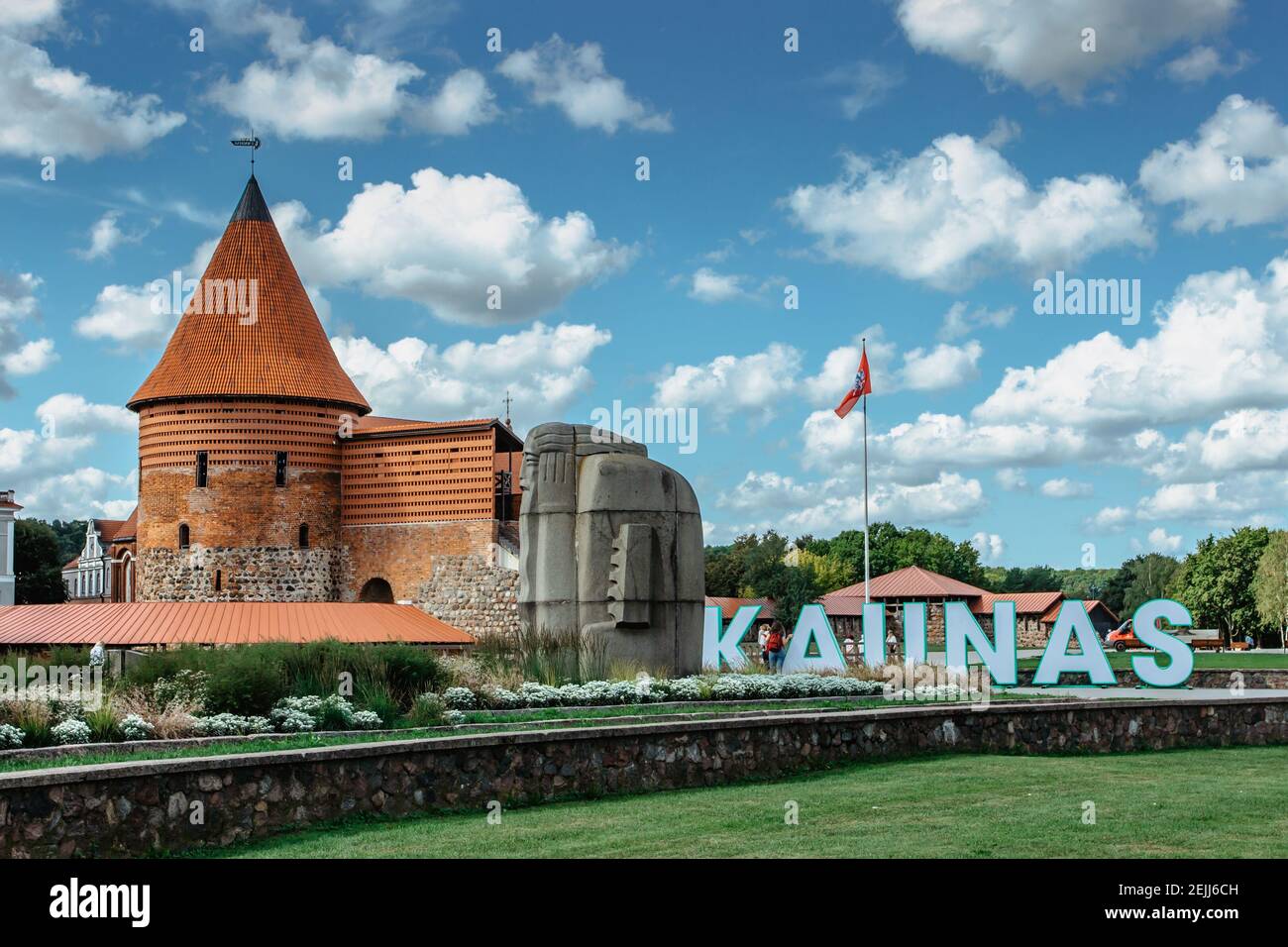 Kaunas,Lithuania - August 23,2019. Old Town of Kaunas with architectural monuments and historical buildings.Medieval castle in Lietuva on bright Stock Photo