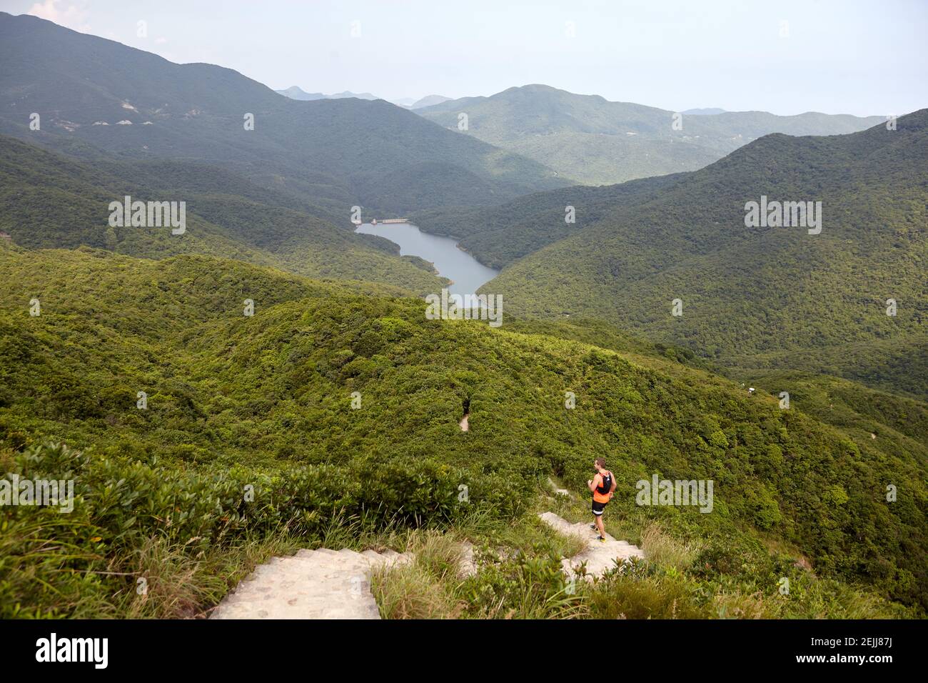 View of Tai Tam Intermediate Reservoir from the Wilson Trail Stock Photo
