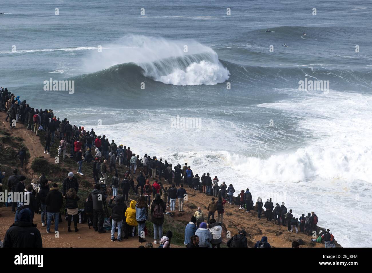 Crowd is seen watching the Nazar Tow Surfing Challenge held at