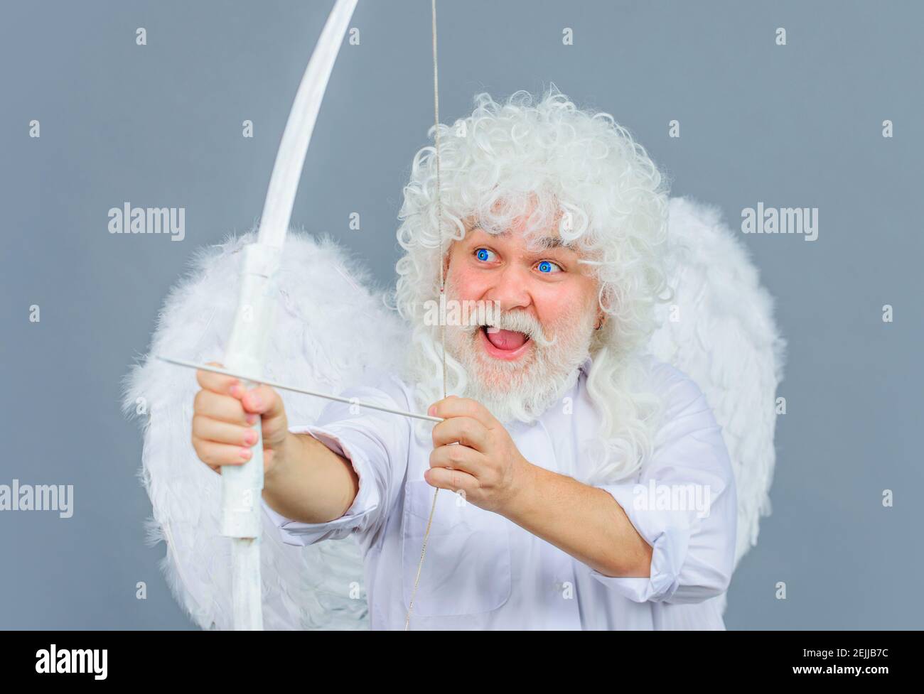 Cupid with bow and arrow. Angel with wings. Valentines angels. Valentine Day. Stock Photo