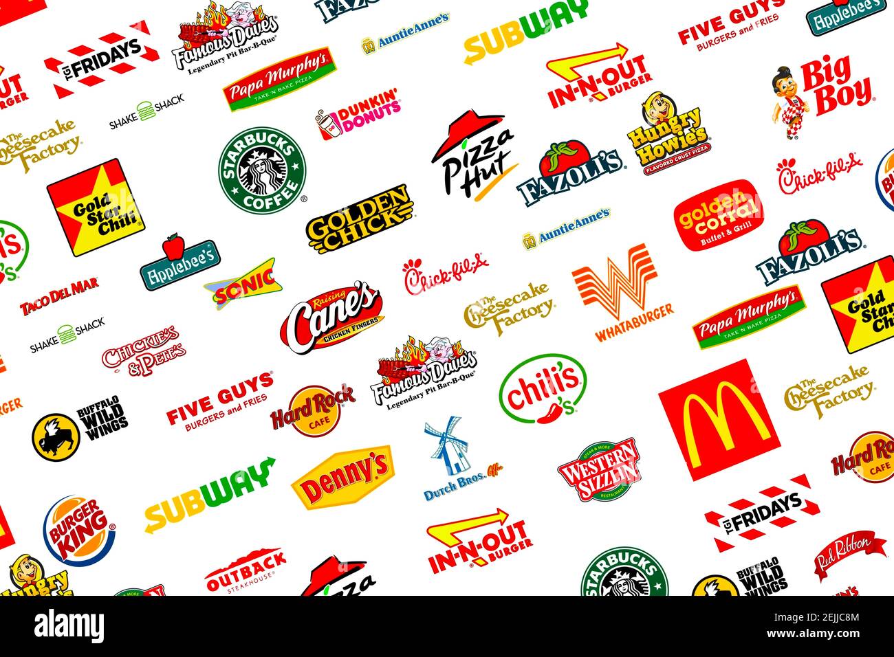 Logotype collection of most famous Fast-Food, Restaurants and Coffee Stock Photo