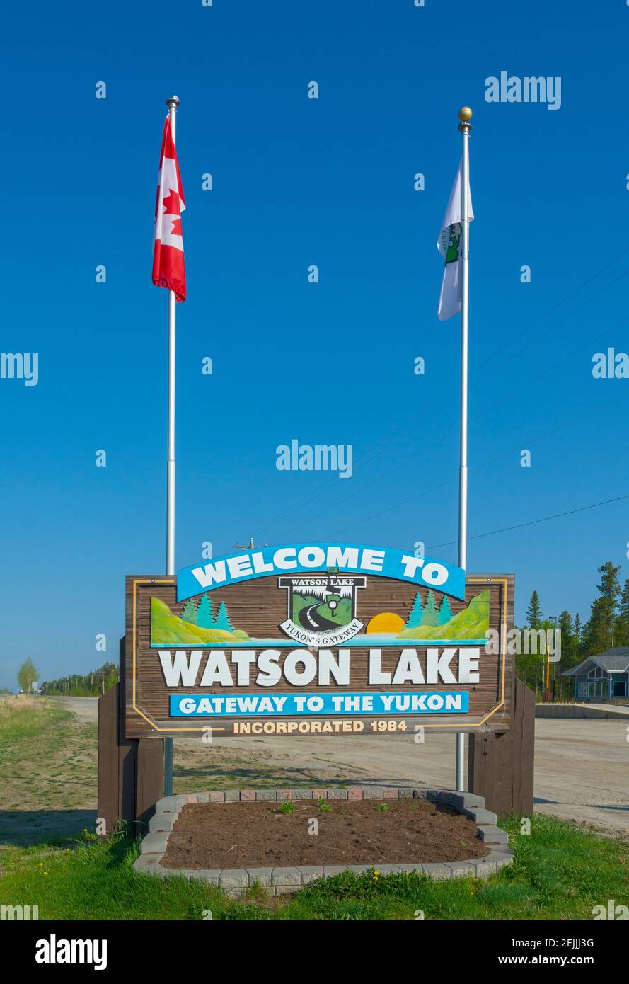 Canada, Yukon, Watson Lake welcome sign Stock Photo