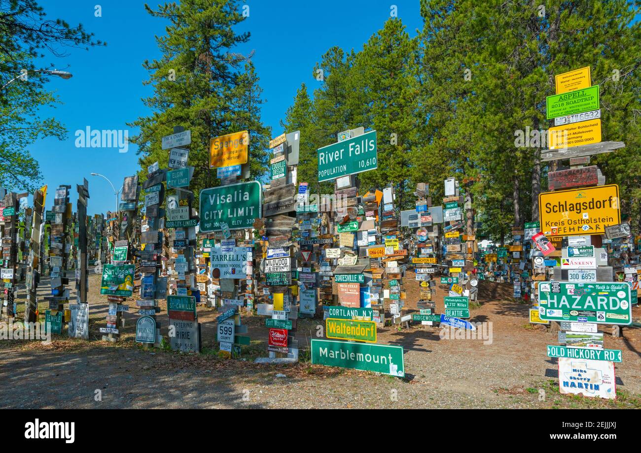 Canada, Yukon, Watson Lake, Sign Post Forest, started in 1942 by a