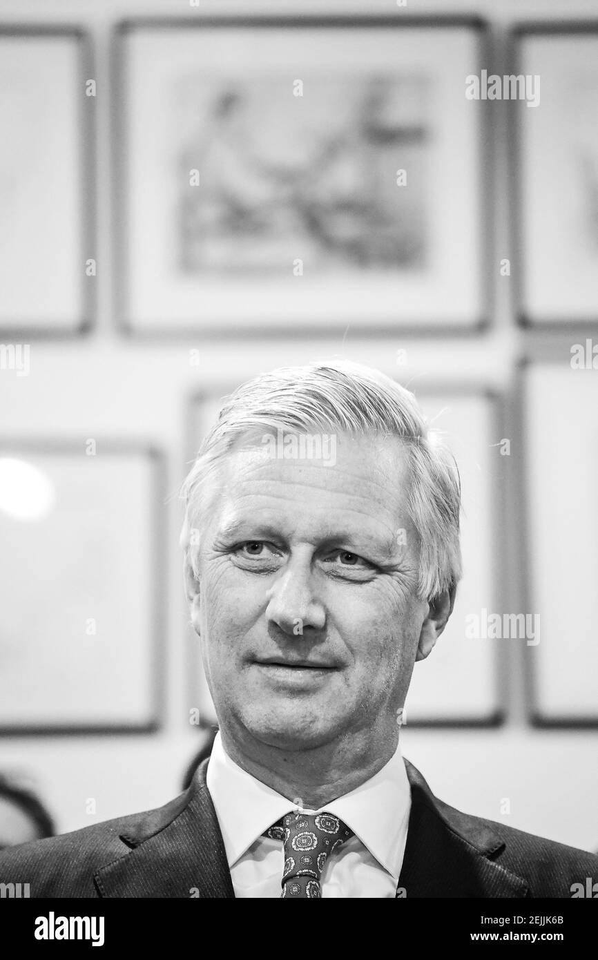 King Philippe - Filip of Belgium pictured during a Royal visit for the celebrations for the 125th anniversary of the VBO-FEB (Federation of Enterprises in Belgium - Verbond van Belgische Ondernemingen - Federation des Entreprises de Belgique) in Brussels, Thursday 13 February 2020. BELGA PHOTO LAURIE DIEFFEMBACQ (Photo by LAURIE DIEFFEMBACQ/Belga/Sipa USA) Stock Photo