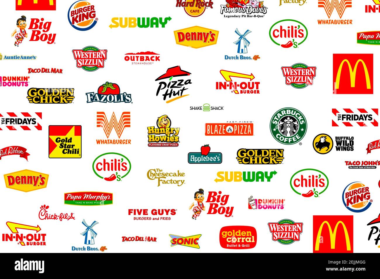 Logotype collection of most famous Fast-Food, Restaurants and Coffee Stock Photo