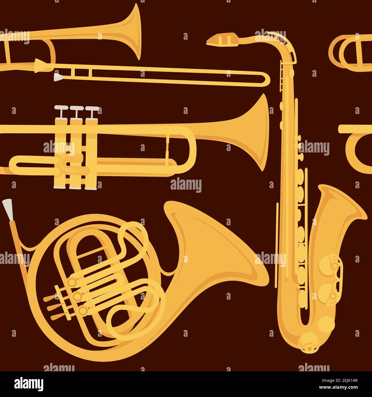 Seamless pattern of saxophone and classical French horn musical