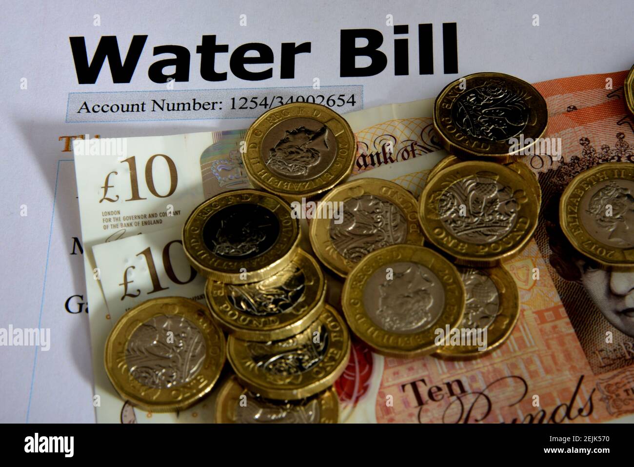 Generic Water Bill with cash Stock Photo
