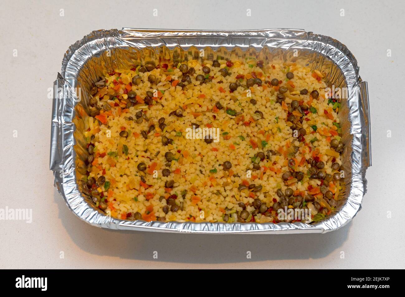 Couscous Vegetarian Ready Meal in Aluminium Tray Stock Photo Alamy