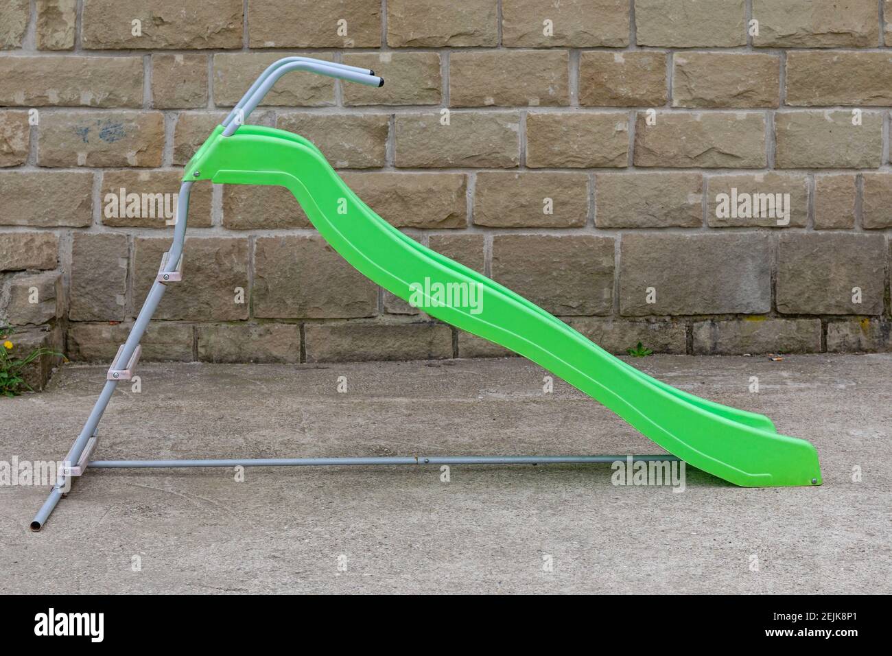 Empty Green Plastic Slide Slope Children Playground Stock Photo Alamy