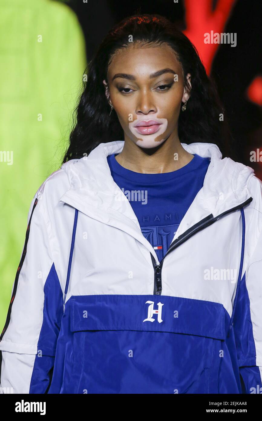 Model Winnie Harlow walks on the runway at the Tommy Hilfiger fashion show  during Fall / Winter
