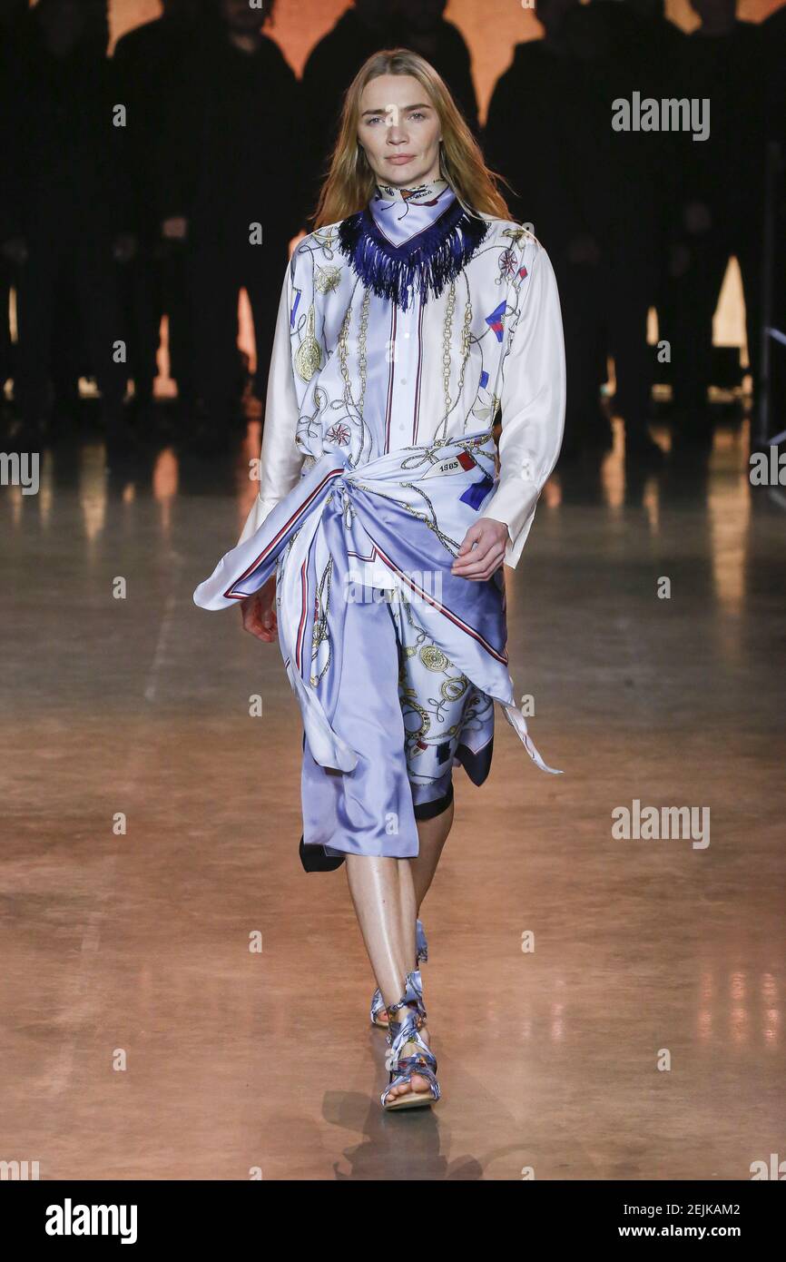 Model walks on the runway at the Tommy Hilfiger fashion show during Fall /  Winter 2020 / 2021 London Fashion Week in London, England on Feb. 16, 2020.  (Photo by Jonas Gustavsson/Sipa USA Stock Photo - Alamy