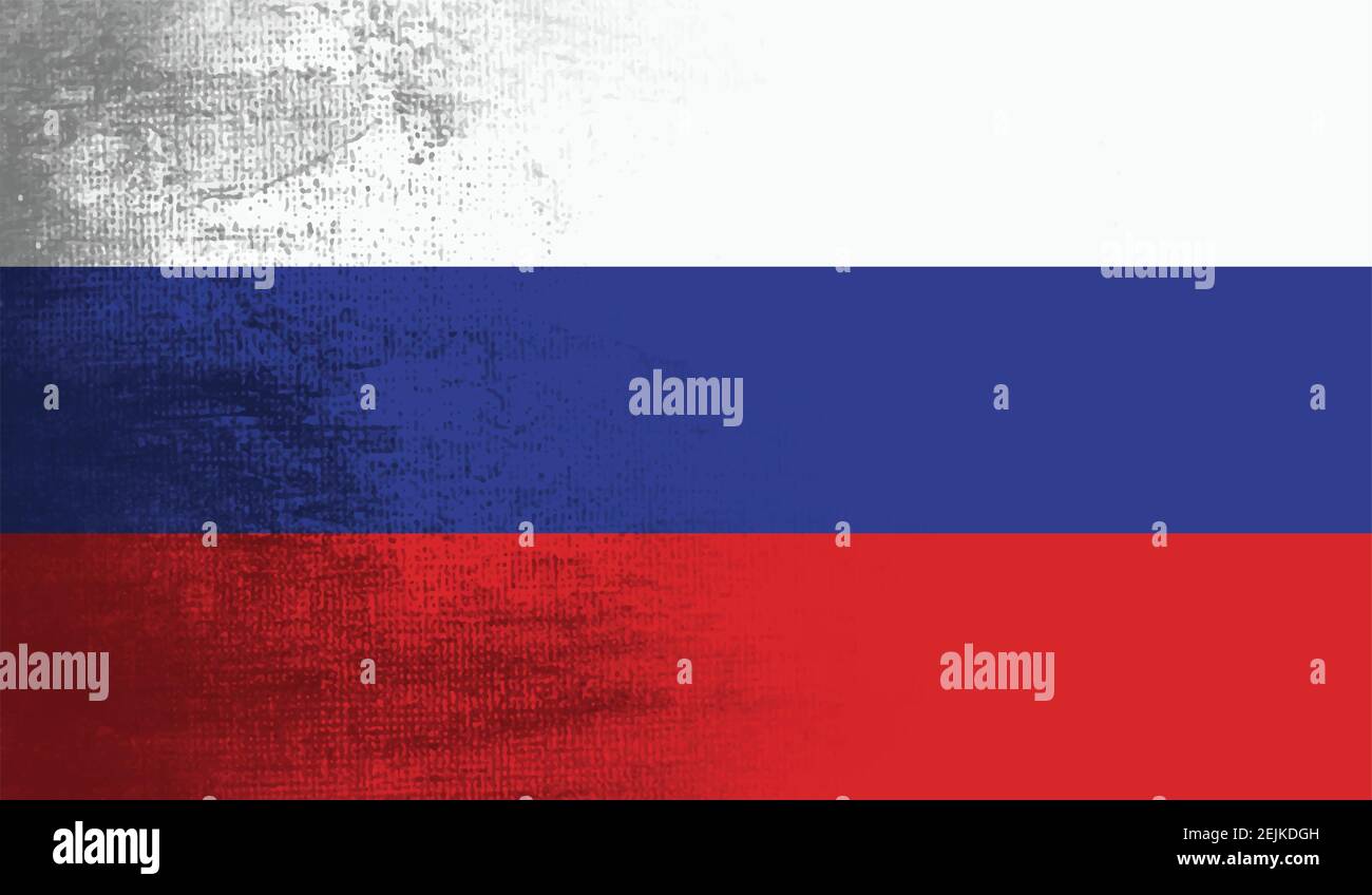Flag of Russia. Squared grunge background. Russian national symbol. Template design, vector illustration. Banner. Stock Vector