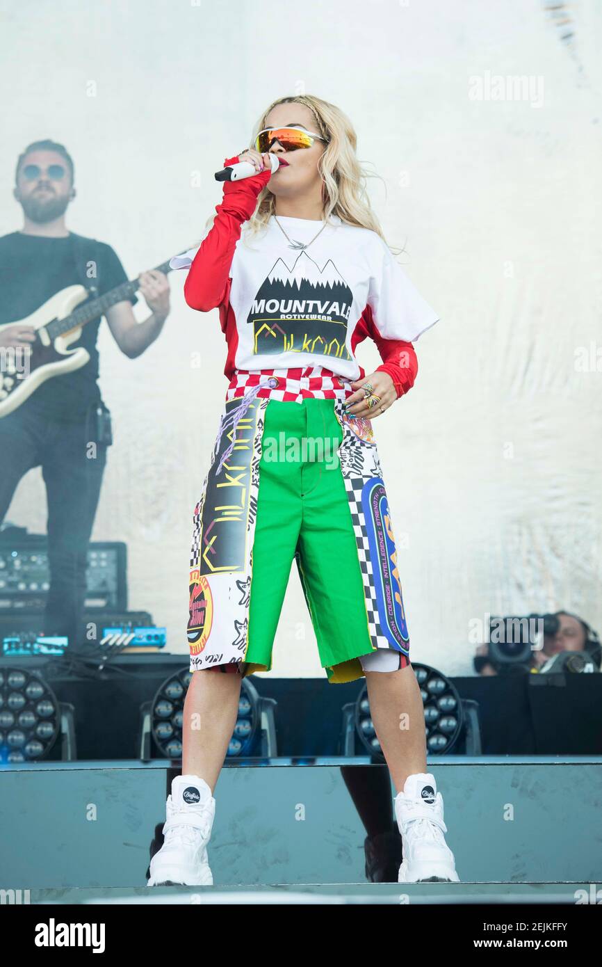 Rita Ora performs on stage during the Isle of Wight festival at Seaclose Park, Newport. Picture date: Friday 22nd June, 2018. Photo credit should read: David Jensen Stock Photo