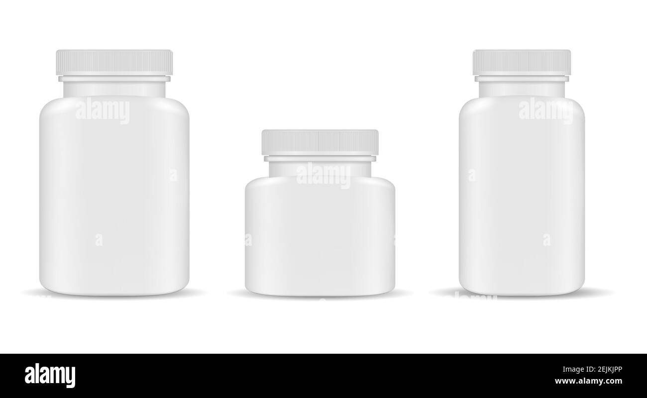 Pill bottle. Plastic supplement container blank. vector pill jar