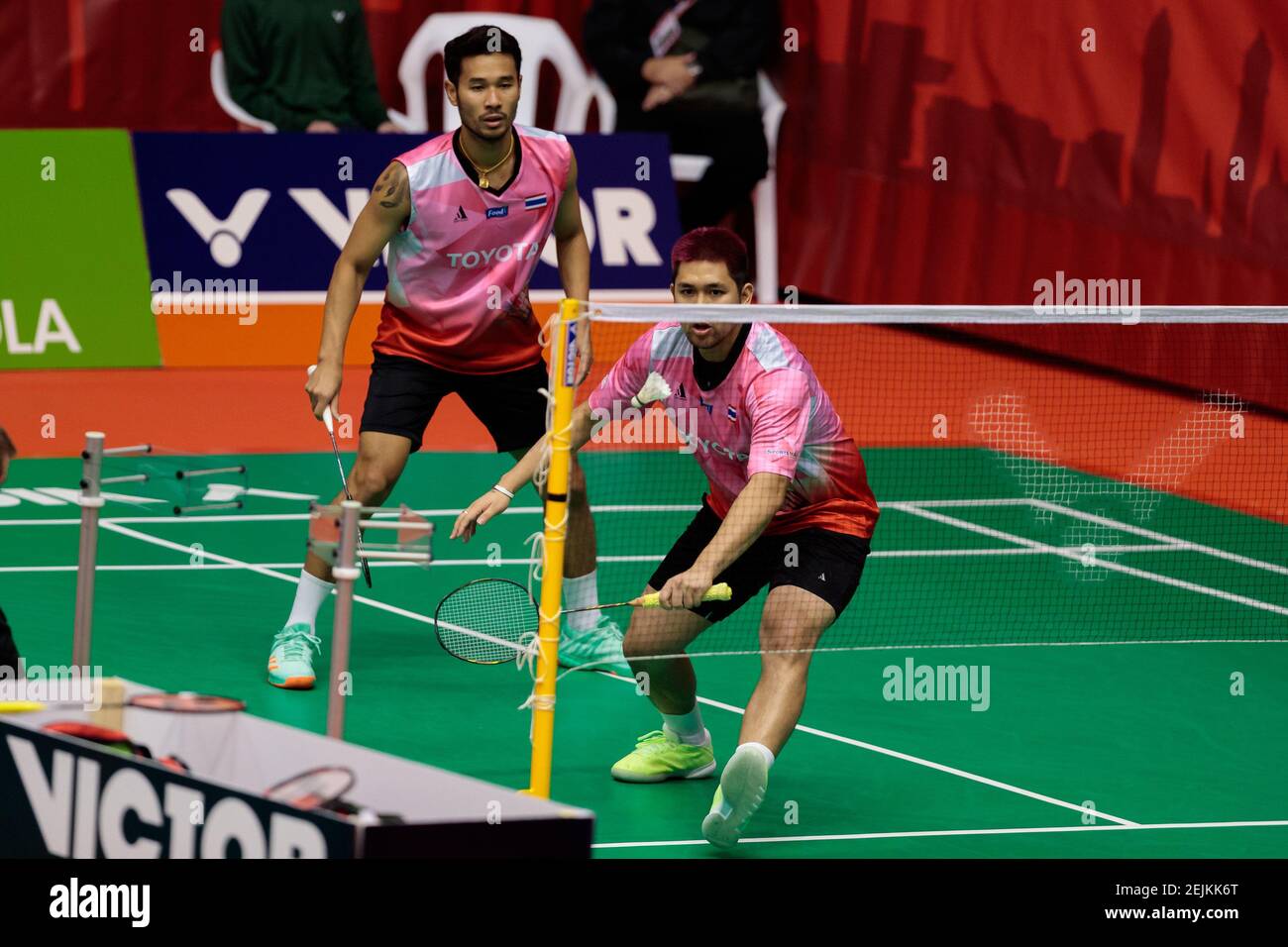 Phillip Chew and Ryan Chew of Usa competes in the Men's team double  qualification Round 1 match against Bodin Isara and Maneepong Jongit of  Thailand on day one of the Barcelona Spain