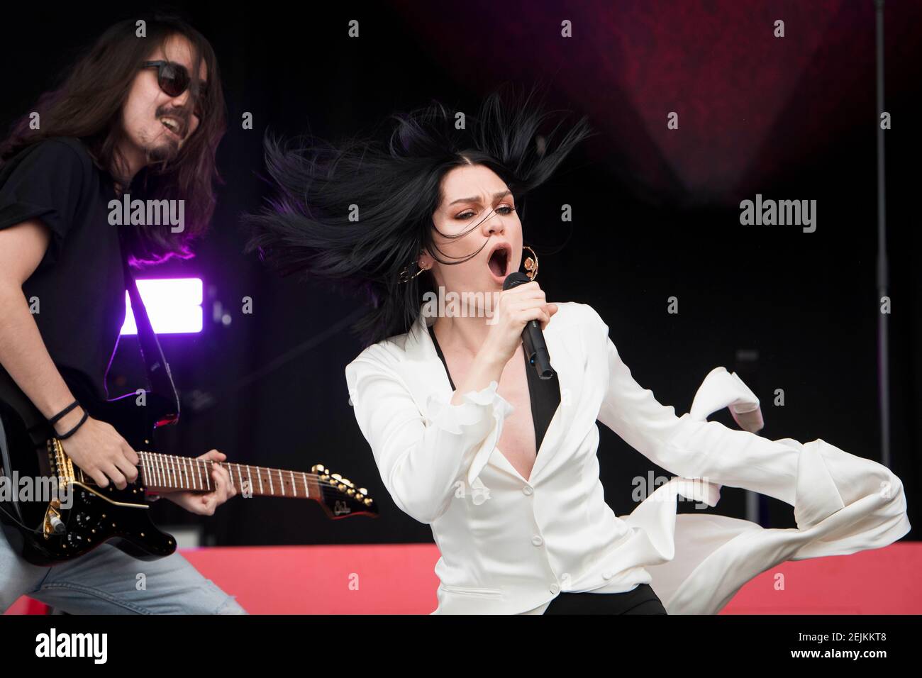 Jessie J performs on stage at the Isle of Wight festival at Seaclose