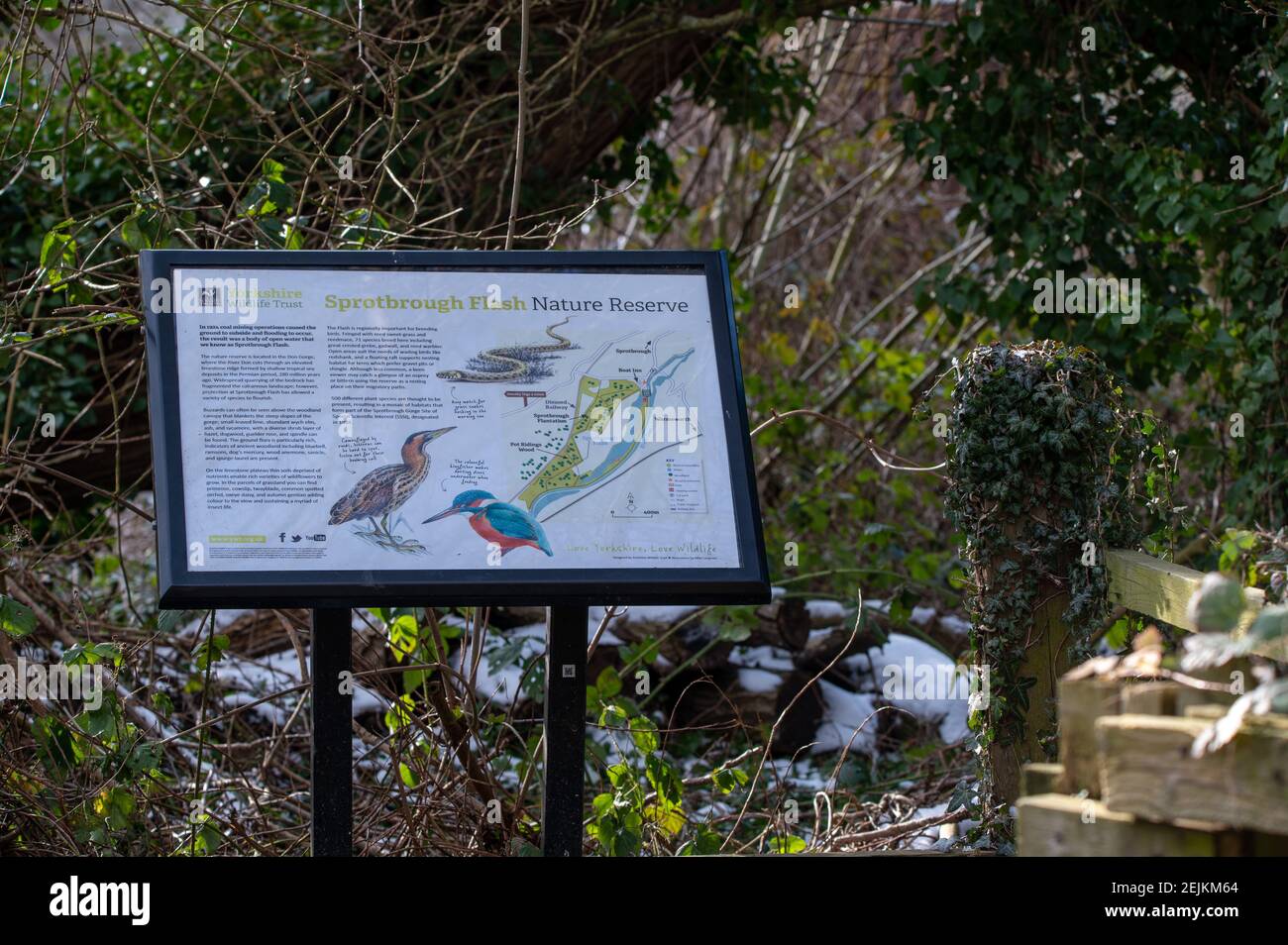 Information Board for Sprotbrough Flash Nature Reserve, South Yorkshire, UK Stock Photo