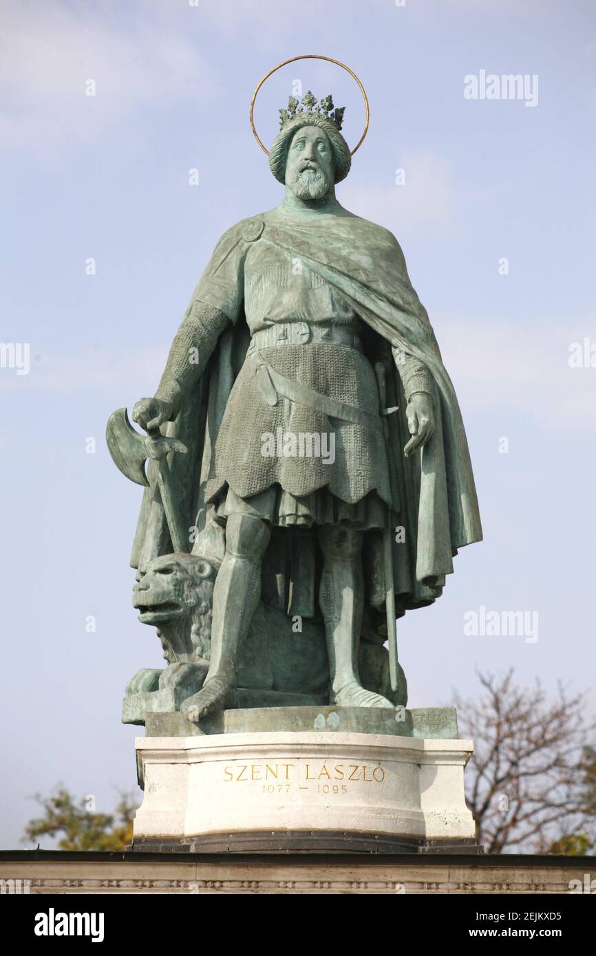 Statue of Saint Laszlo King of Hungary on Heroes Square Budapest