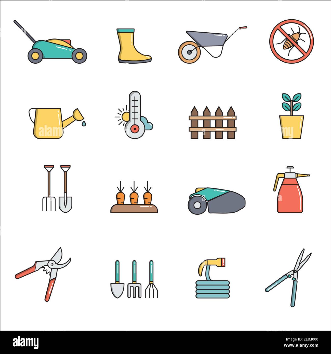 Set of Simple farm and gardening icon in trendy line style isolated on ...