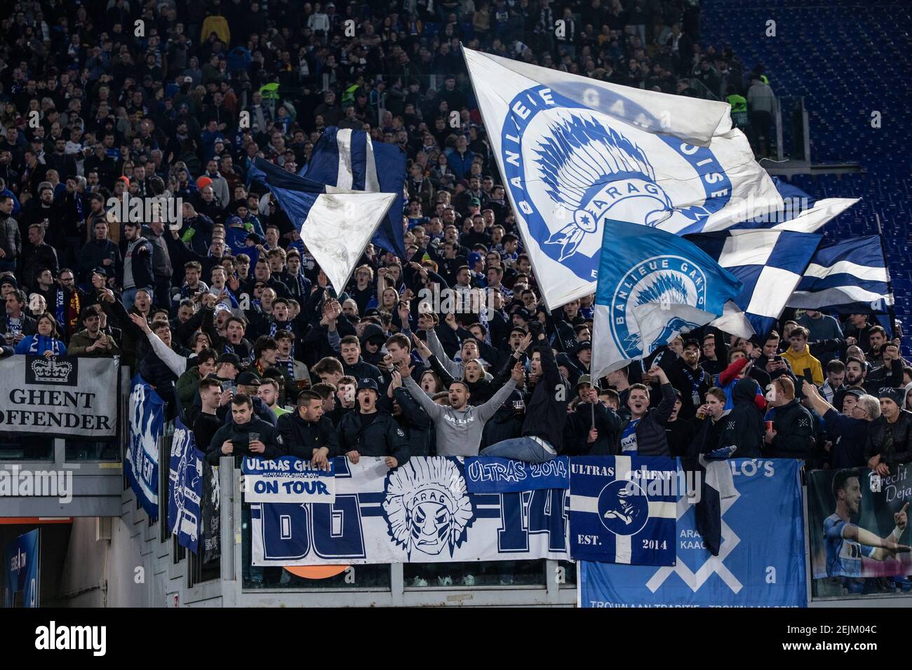KAA Gent supporters are seen during the UEFA Europa League Group J football  match between AS Roma and KAA Gent at the Stadio Olimpico Staduim. (Final  score; AS Roma 1:0 KAA Gent). (