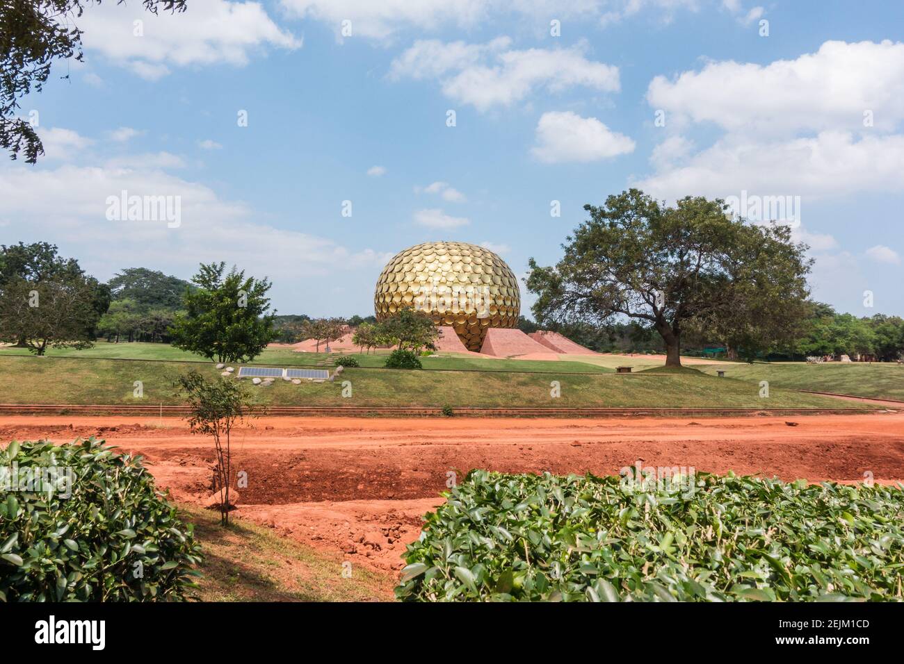 Matrimandir in Auroville established by Mira Alfassa 'The Mother' in Pondicherry or Pudhucherry, Tamil Nadu, India Stock Photo