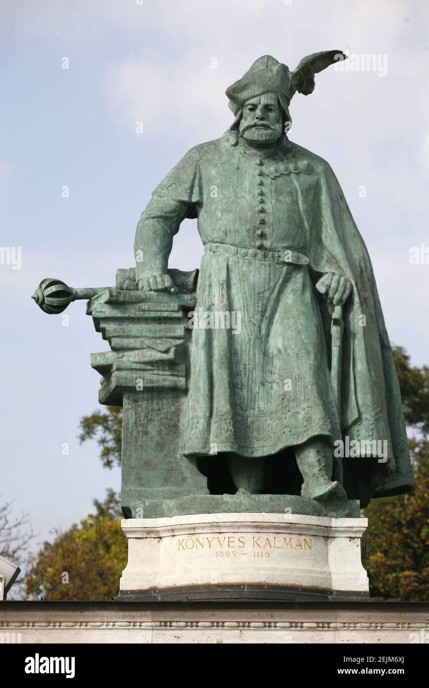 Statue of Konyves Kalman King of Hungary on Heroes Square Budapest Hungary  Stock Photo - Alamy