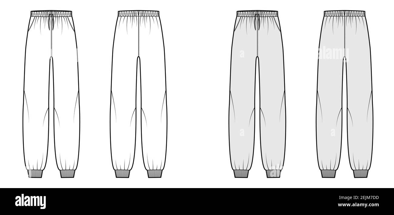 Sweatpants technical fashion illustration with elastic cuffs, low waist ...