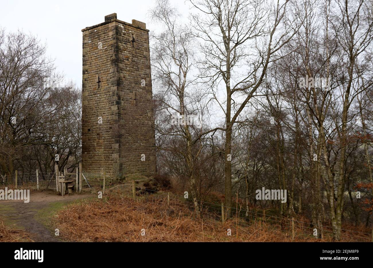 Earl Grey Tower at Stanton Moor in the Derbyshire Peak District Stock Photo