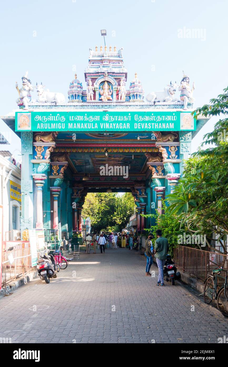 Manakula Vinayagar worship place/ Temple in Pondicherry, Tamil Nadu, India Stock Photo